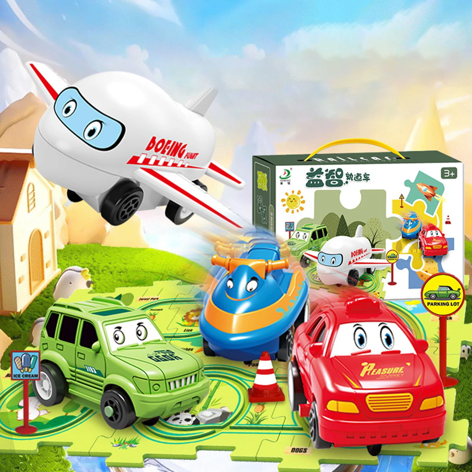 Board Game Race Track - Montessori Çocuklar Elektrikli Raylı Araba Yarış
