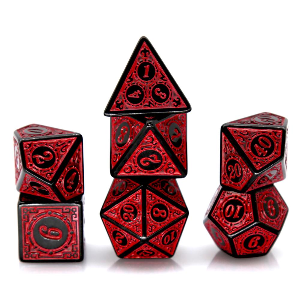Board Game Rpg - 7 adet siyah kırmızı akrilik çokyüzlü
