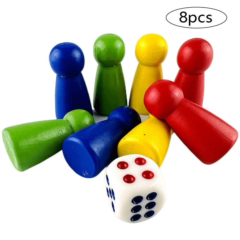 Board Game Dixit - 8 adet Piyon/Satranç 1 Zar Ahşap